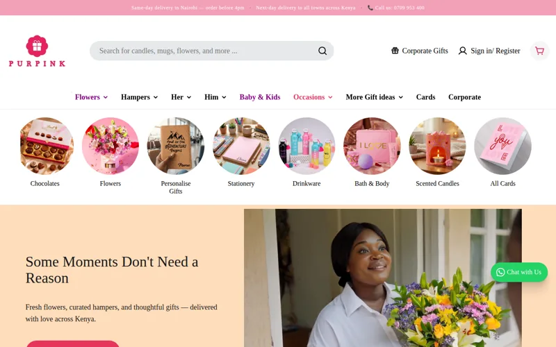 Website screenshot of Purpink Gifts