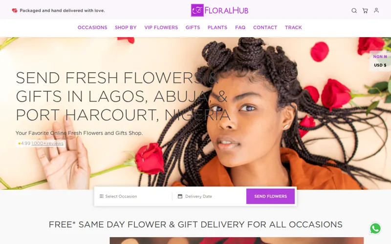 Website screenshot of Floral Hub