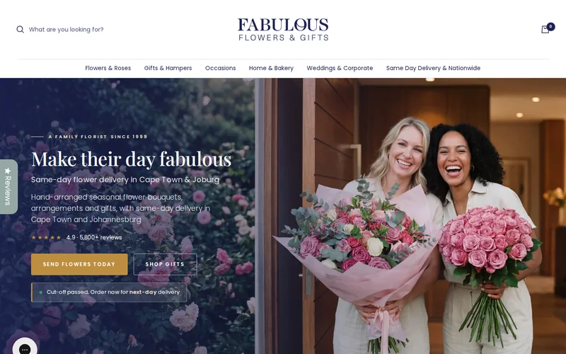 Website screenshot of Fabulous Flowers and Gifts