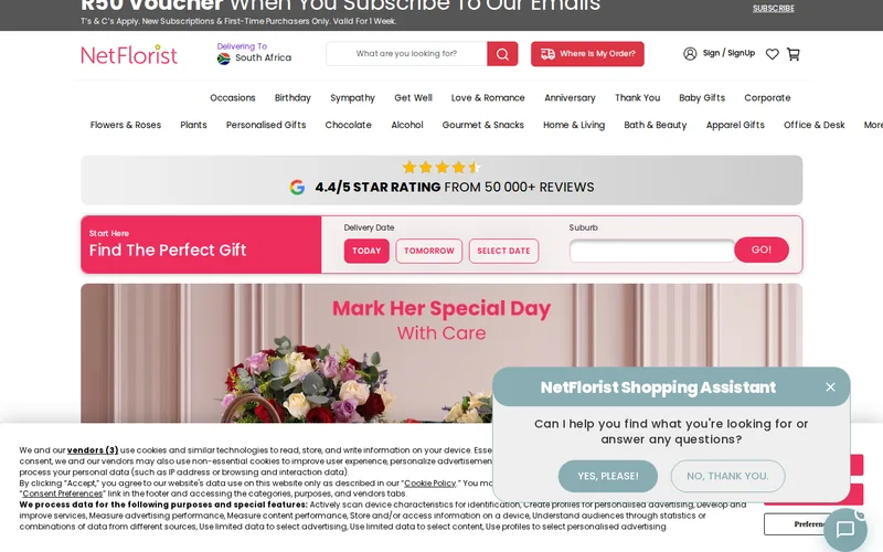 Website screenshot of NetFlorist