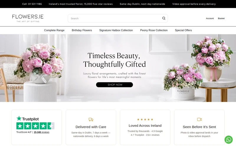 Website screenshot of Flowers.ie