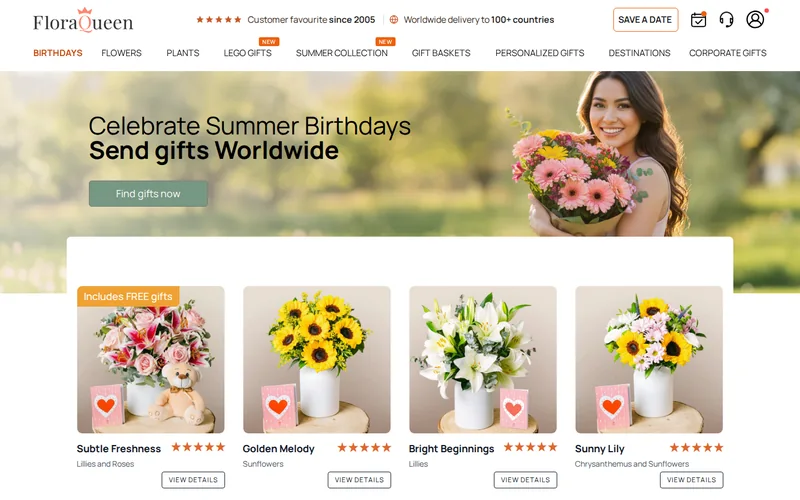 Website screenshot of FloraQueen