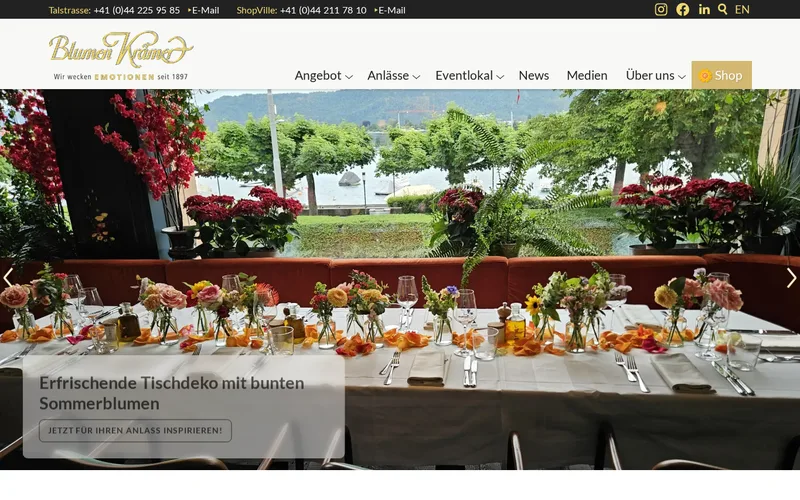 Website screenshot of Blumen Krämer Zürich