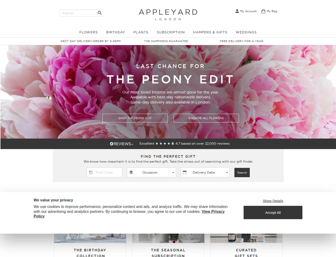 Website screenshot of Appleyard London