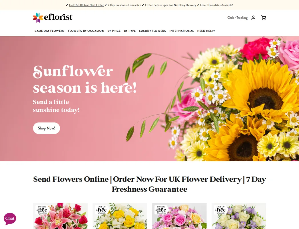 Website screenshot of eFlorist