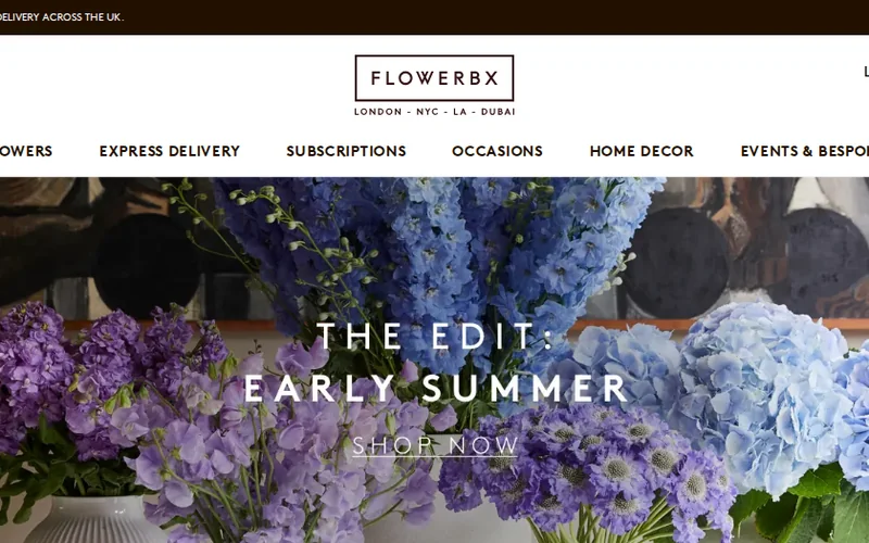 Website screenshot of FLOWERBX