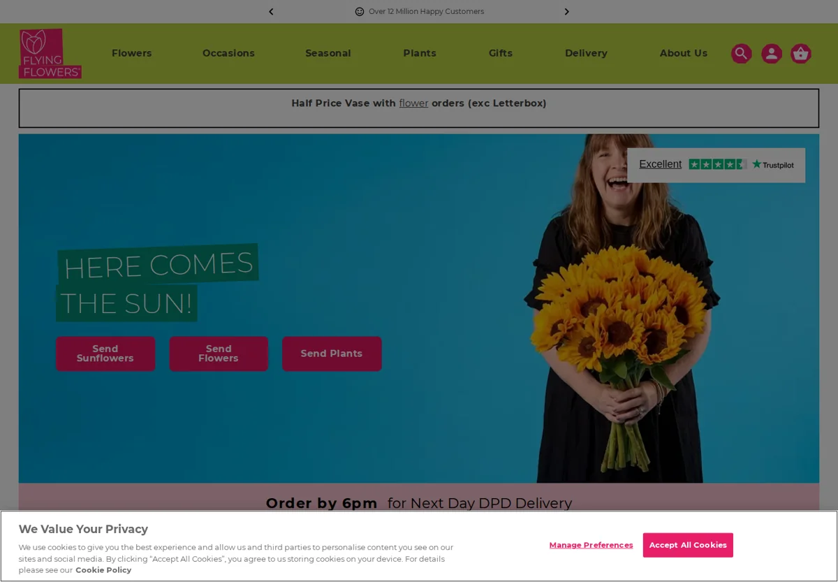 Website screenshot of Flying Flowers