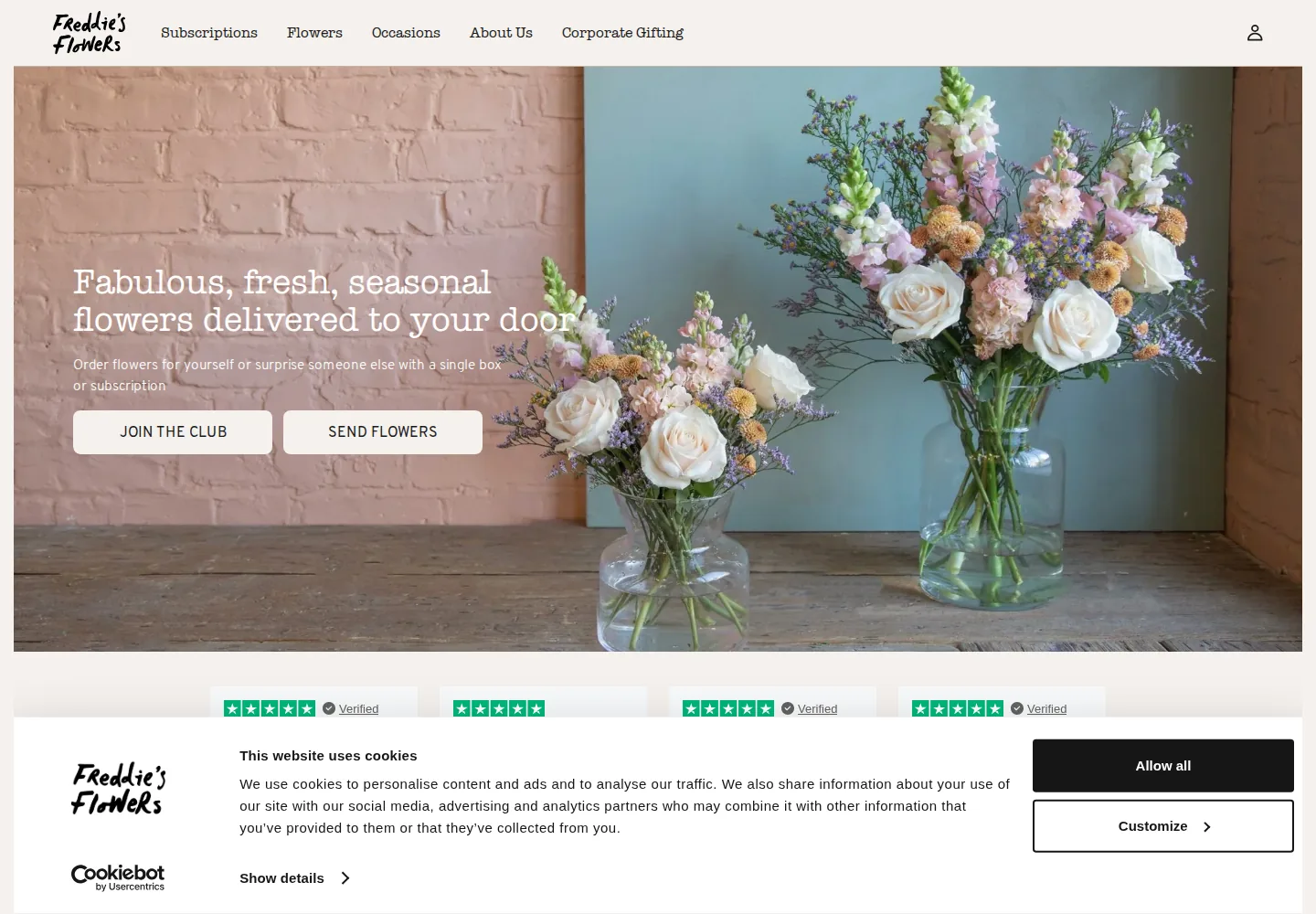 Website screenshot of Freddie's Flowers