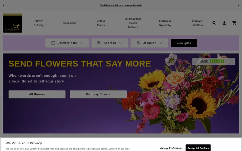 Website screenshot of Interflora UK