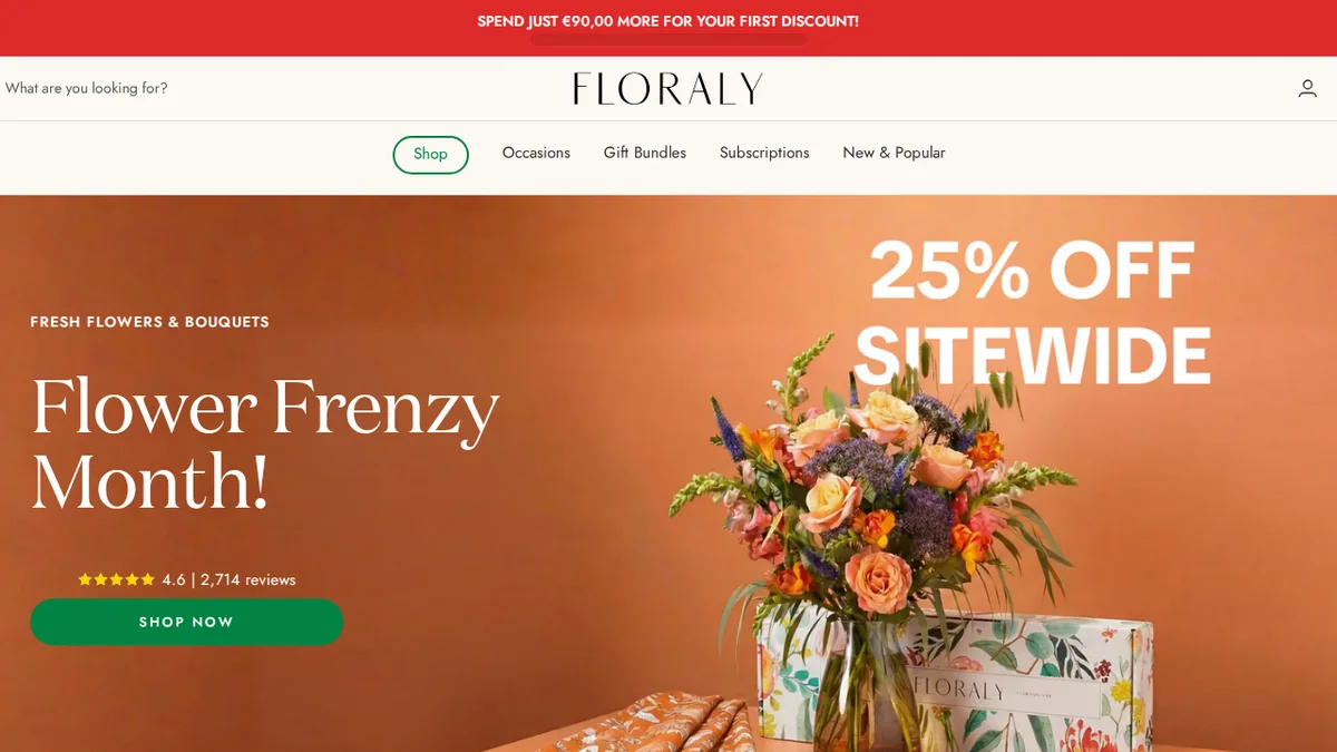 Website screenshot of Floraly