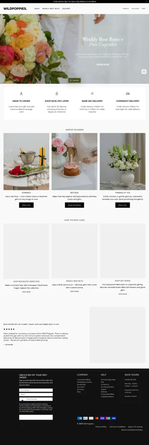 Website screenshot of Wild Poppies