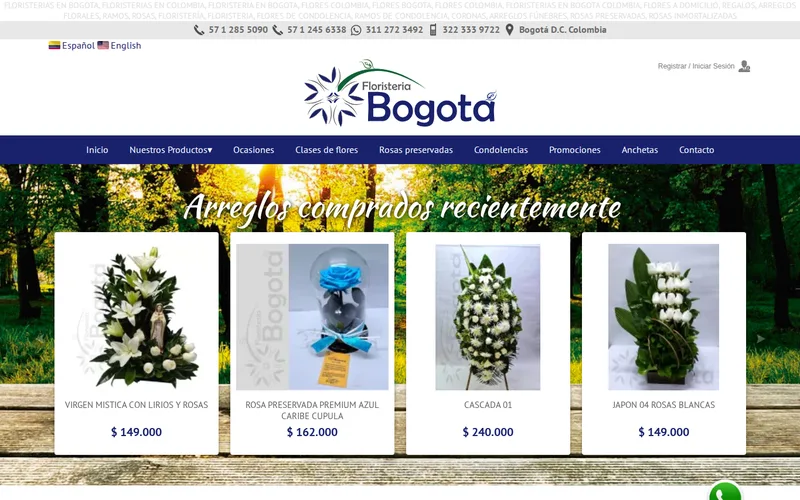 Website screenshot of Flores Bogotá